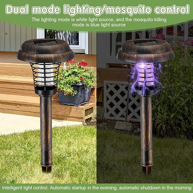 Qualirey 4 Pcs Solar Bug Zapper Waterproof Outdoor Mosquito Zapper Killer and Lighting Repellent Lamp for Indoor Outdoor Use Garden Patio, Purple and White Light(Plastic,Bronze)