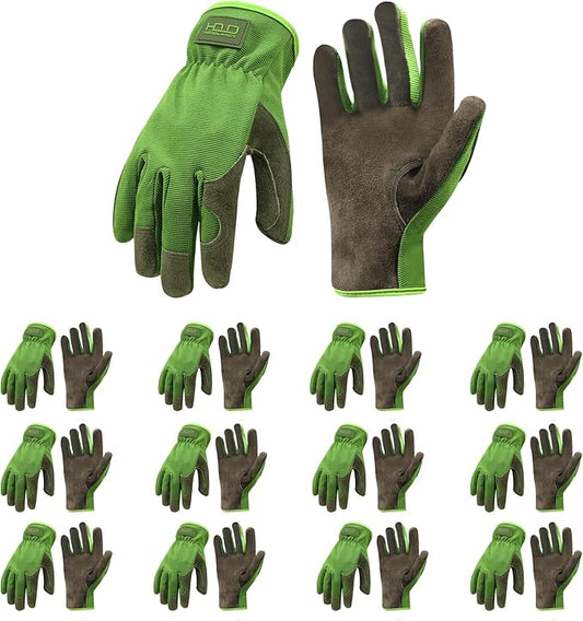 HANDLANDY Men Leather Gardening Gloves, Utility Work Gloves for Mechanics, Construction, Driver