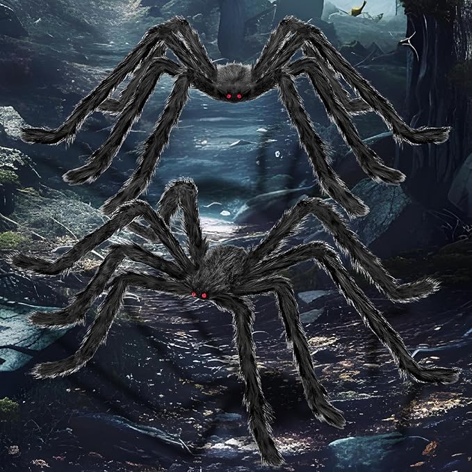 Halloween Decorations Outdoor and Indoor,2pcs 78" Giant Spider Decorations,Scary Large Spider Props for Yard Lawn,Halloween Party Decorations,Haunted House Decor,Black
