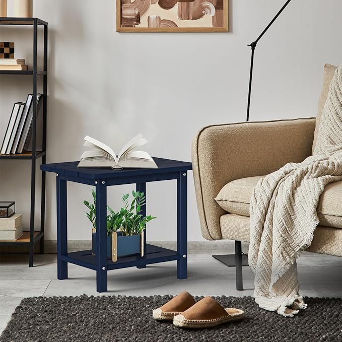 nevilywood Adirondack Square Side Table - 18.4" Large Panel HDPE Outdoor End Table - Weatherproof, Rustproof & Low Maintenance for Patio, Lawn, Pool, Indoor Use (Navy Blue)