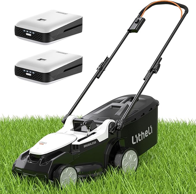 Litheli 16 Inch Lawn Mower 2 x 20V Brushless Electric Mowers for Garden Yards, Lightweight Cordless Lawnmower with 6-Position Height Adjustment, 2 x 4.0Ah Battery Include