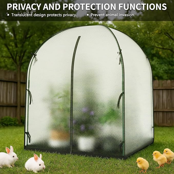 SUNYRISY Greenhouse for Outdoors with Waterproof Pad, Thick Bubble Film Cover Portable Small Mini Green House Kit for Outside, Walk in Zippered Door Grow Tent Plant Cover, 59" L x 59" W x 75" H