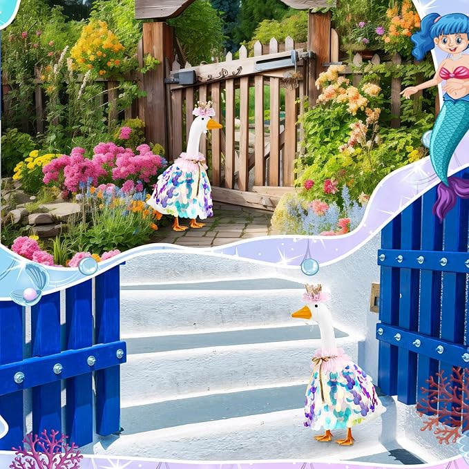 Princess Porch Goose Outfit Halloween Porch Goose Outfit Sparkly Rainbow Sequin Cape for 17" 23" Lawn Garden Yard Geese(Blue)