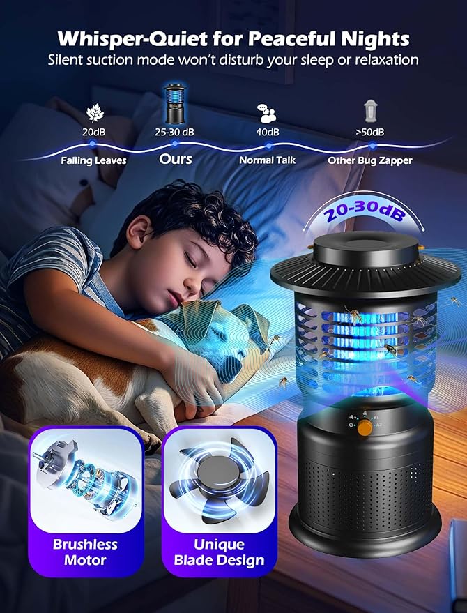 4-in-1 Mosquito Trap & Bug Zapper, Portable Rechargeable Fly Zappers with 10000mAh Battery, Bug Zapper Indoor with Silent Wind Suction, Auto On/Off Zapper Outdoor