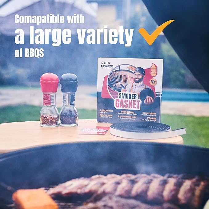 Smoker Gasket – 0.6’’ Wide 0.2’’ Thick High Temp Seal Grill Gasket – 17 FT Long Self Stick Black Nomex Tape Gaskets for Smokers and BBQ Lid – Heat Seal Material Replacement