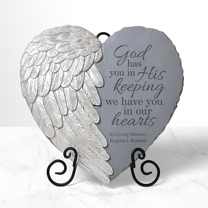 Let's Make Memories Personalized Memorial Garden Stone - Sympathy - Loss of Loved One - Condolences - Indoor/Outdoor - Durable Resin - 3D Wings of Love - Your Wings