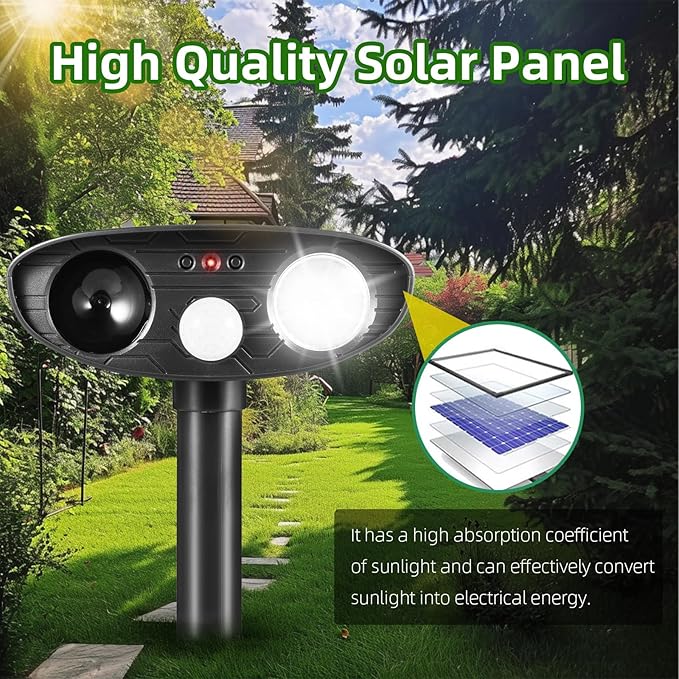 2Pack Solar Ultrasonic Animal Repellent Cat Deterrent Outdoor Solar Animal Repeller with Motion Sensor&LED Strobe Light Deer Repellent to Scare Squirrel Dog Bird Rabbit Skunk Fox Raccoon