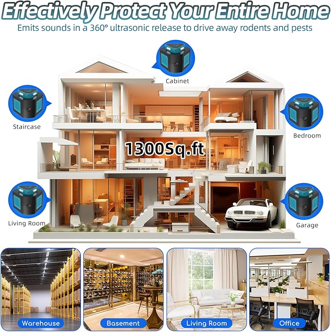 2025 360°Ultrasonic Pest Repellent Plug in,Indoor Pest Control for Rodent Mice Rat Spider Ant Bug Squirrel Bats Roach,4 Mode Switching Mouse Repellent Device for Basement House Garage Kitchen(2pcak)