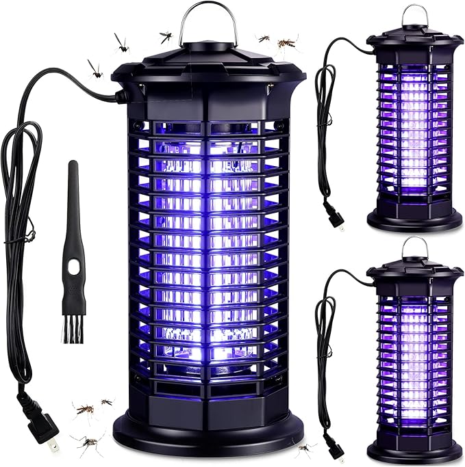 3 Pieces Bug Zapper Outdoor Indoor Electric Mosquito Zappers Fly Traps Waterproof Mosquito Killer Electronic Insect Killer Catcher with Light for Home, Garden, Backyard, Camping, Patio, Room
