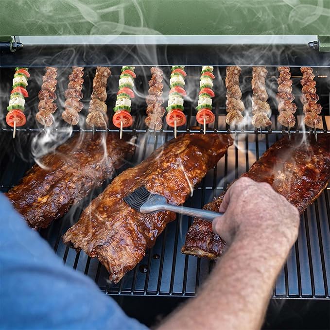 Electric Pellet Smoker Grill 565 SQ.IN Cook Area Pellet Smoker with Auto Feed & PID Controller 500°F Max Temperature 8 in 1 BBQ Grill with Meat Probe & Side Table with Hooks Perfect for Outdoor BBQ