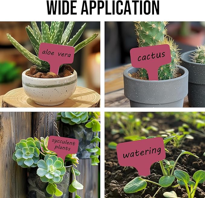 Plant Labels 200 Pcs Yuanling T-Type Plastic Garden Tags Waterproof Plant Sign Stakes Nursery Garden Makers for Seedlings Flower Vegetables Herb Potted Belt Permanet Marker Pen (Red)