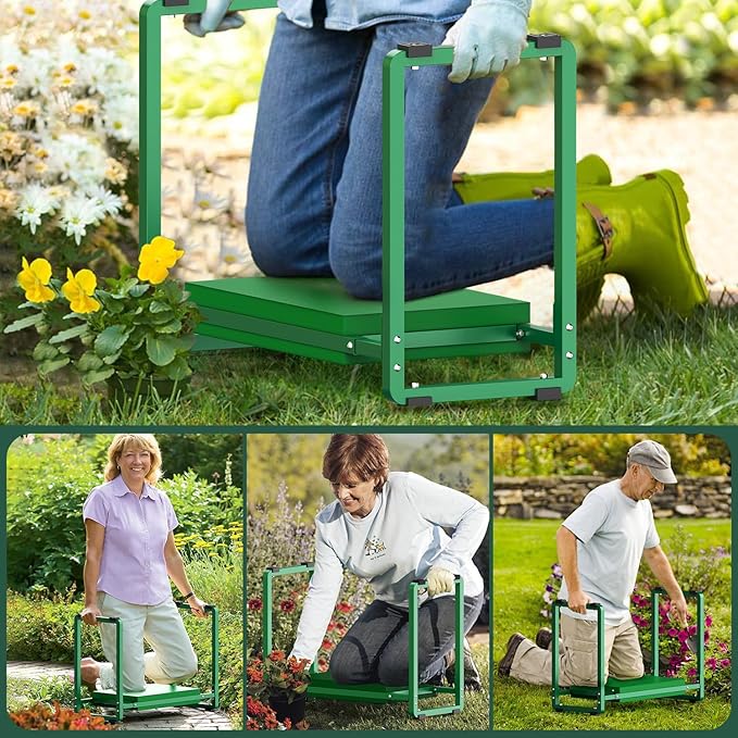 FLINTER Garden Kneeler and Seat, 10.2" Wider Heavy Duty Thick Gardening Bench for Kneeling and Seat - Multifunctional Kneeler Bench, Gardening Gifts for Women, Seniors Grandparents, Green