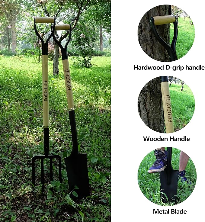 Drain Spade Shovel, Garden Drain Spade, Trenching Shovel, Woode D-Handle, Steel Y-Grip, 45 Inch Spade for Digging Transplanting & Edging