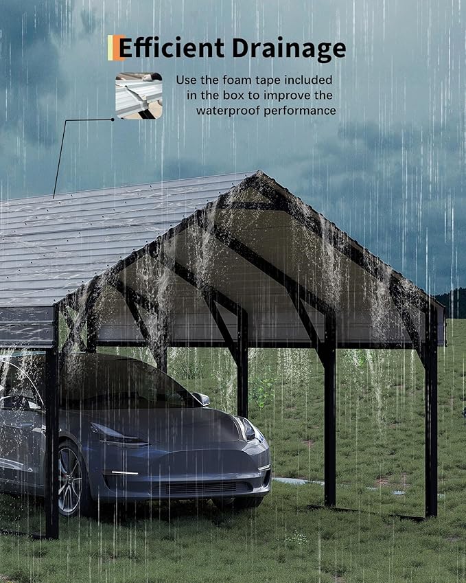 12x20 FT Metal Carport, Reinforced Frame and Steel Roof for All-Weather Use, Permanent Shelter for Bass Boats, Full-Sized Pickup Trucks, and Tractors