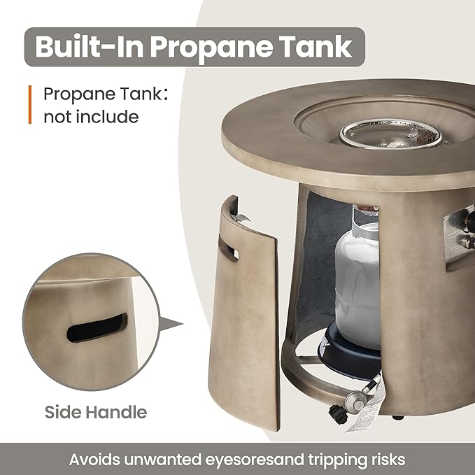 HOMPUS Outdoor Fire Pit Gray Propane Fire Table, 31-inch Round Propane Fire Pit, 40,000 BTU Gas Smokeless Fire Pit, Patio Concrete Fire Pit with Lava Rocks and Rain Cover for Garden, Deck, Backyard