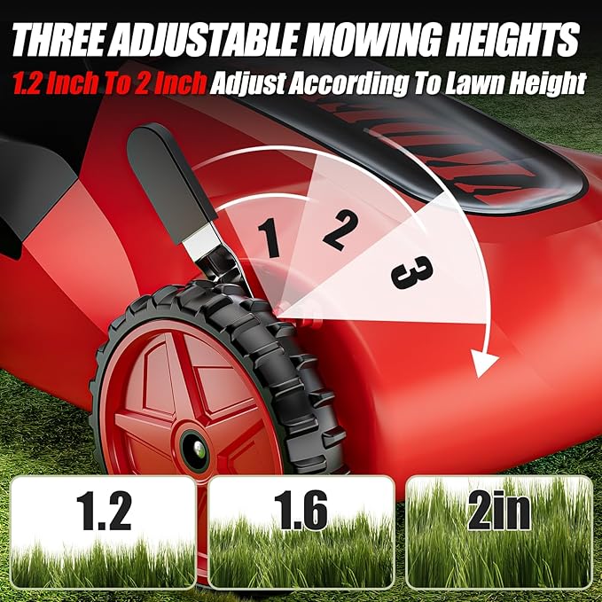 9 Inch Electric Lawn Mower, 6000RPM Weed Wacker with 2x4.0mAH Batteries, Brushless Cordless Lawn Mower with 3 Cutting Heights, Lightweight Electric Grass Trimmer with Safe Tilt 20°-70°for Yard Care