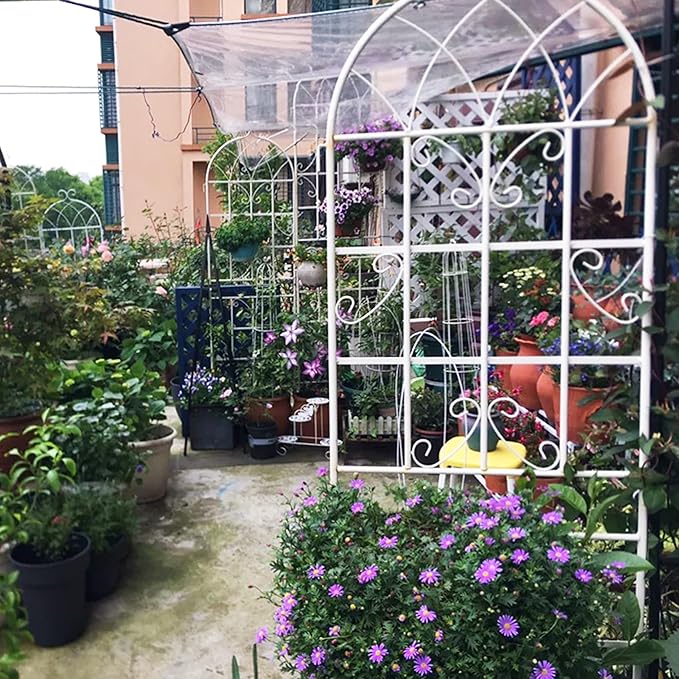 Metal Garden Trellis Rustproof Trellis for Climbing Plants Outdoor Flower Support Butterfly Deco (Cream White-4 Pack, 71"x19.7")