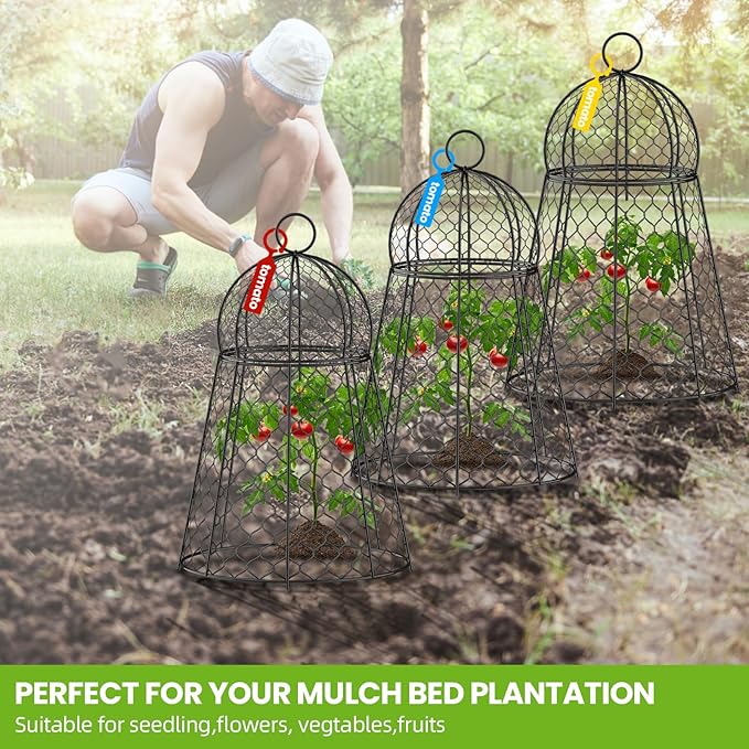 6pc Chicken Wire Plant Covers, Plant Protectors from Animals, Garden Cloches for Plants Outdoor, Extra Large 14”D x 22.8”H Non-Installation Plant Protect Cage.
