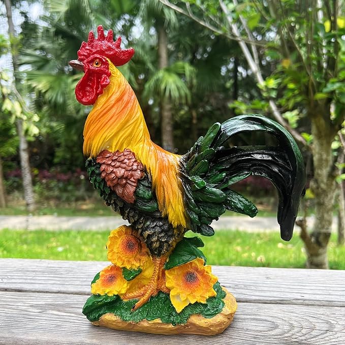Rooster Garden Statue Decorations, Chicken Farm Animals Decoration, Yard Chicken Sculpture for Backyard Patio Kitchen Decor & Lawn Ornaments