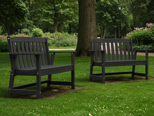 Ciokea 46" Heavy Duty Outdoor Bench Set of 2, HDPE Weatherproof Garden Bench, 2-Person Memorial Benches with 660 Lbs, Waterproof Patio Porch Benches for Outside Business Deck Office Backyard, Black