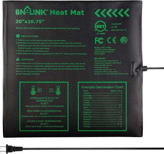 BN-LINK Seedling Heat Mat Warm Hydroponic Heating Pad Waterproof 20" x 20.75" for Seed Starting Greenhouse and Germination