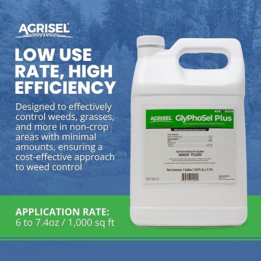 GlyPhoSel Plus Weed Killer, Post Emergent, Long-Lasting Action, Eliminates Tough Weeds from Leaf to Root, For Non-Crop Areas, Pet Safe, Includes 3-pack of Agrisel Protective Gloves, 128 Ounces