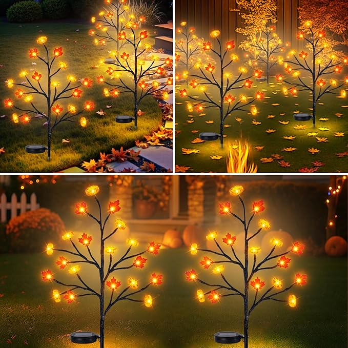 8 Pack Fall Solar Lights Outdoor, 160 LED Maple Pumpkin Stake Lights with 8 Mode, Waterproof Solar Pathway Lights for Garden Patio Yard Fall Outdoor Decor