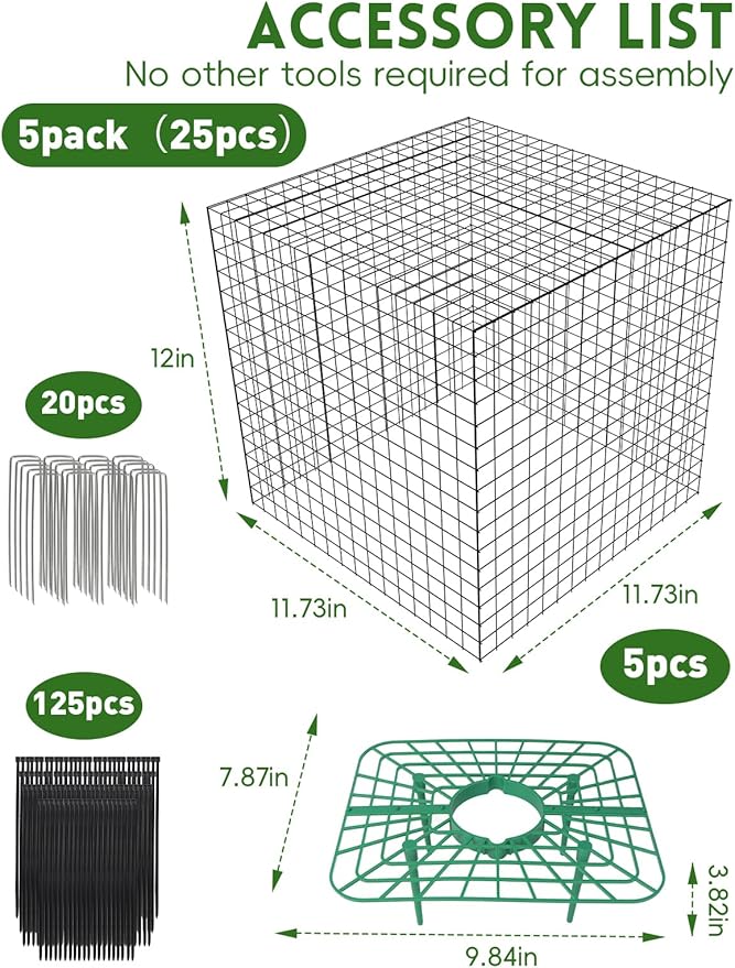 5 Pack Plant Protector from Animals, Square Metal Plant Cages Chicken Wire Cover Mesh Plant Cage, Garden Plant Protector for Plants Flower Vegetable to Keep Animals Out (12x12 in)