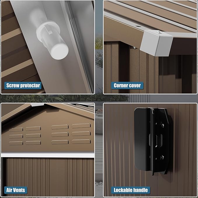 8FT x 6FT Outdoor Storage Shed, Waterproof, Lockable Door Metal Tool Shed with Sliding Door and Air Vents, Storage House for Gardening Tools, Metal Storage Shed for Garden, Backyard, Lawn