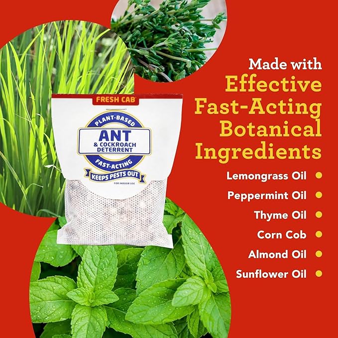 Fresh Cab Ants & Cockroaches Deterrent - Indoor Botanical Pest Control - Safe for Kids & Pets When Used as Directed - Made with Peppermint Essential Oil - 12-Pack (3)