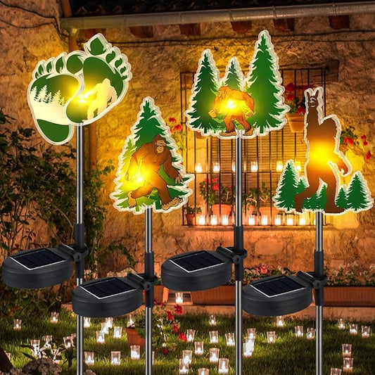 Retisee 4 Pack Bigfoot Outdoor Sign Solar Lights with Stakes Yard Decorations Waterproof Big Foot Lights for Garden Lawn Patio Porch Pathway Decor