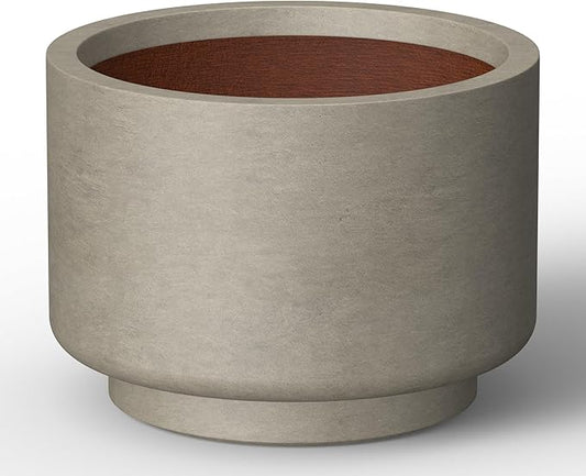 Kante 9.8 Inch Dia Concrete Planter, Round Pedestal Design Garden Pot for Indoor Outdoor Plants, Modern Flower Pot with Drainage Hole, Weathered Concrete Finish with Warm Brown Interior