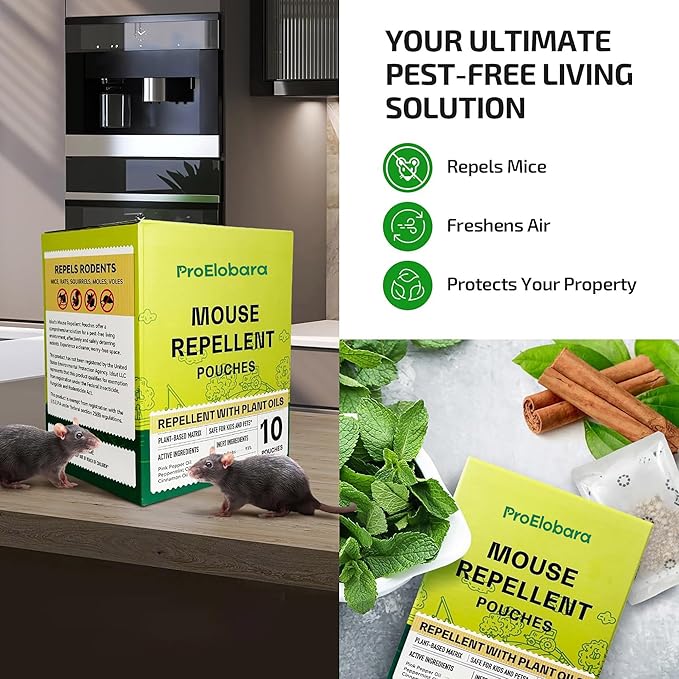 Mouse Repellent Pouches with Peppermint Oil: Natural Rodent Repellent Indoor to Get Rid of Rats, Mice, Squirrels - Safe for Pets and Kids, Rat Repellents for House, Car, Outdoor