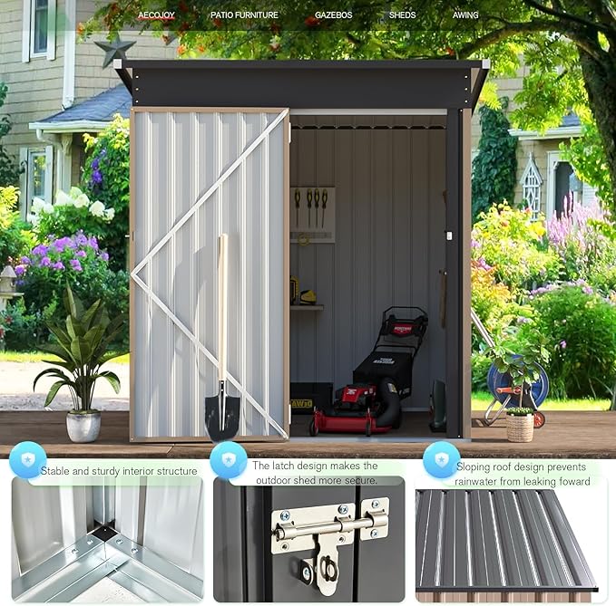 AECOJOY 5' x 3' Outdoor Storage Shed, Small 3x5 Metal Sheds & Outdoor Storage Clearance Steel Yard Shed kit with Lockable Door, Utility and Tool Storage Garden Shed for Backyard, Patio and Outside use