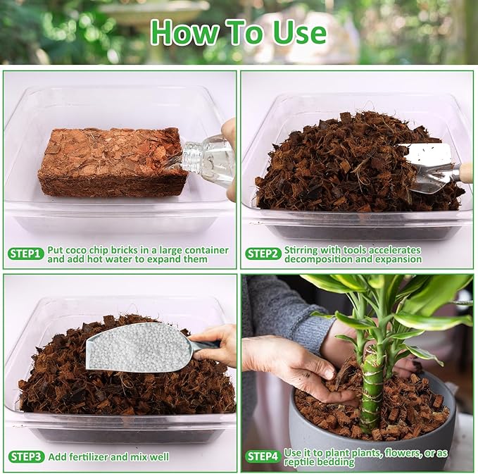 Riare 4 Pack Coco Chips Substrate for Plants- 4.4lb 100% Organic Coconut Husk Brick with Low EC and pH Balanced, High Expansion Coconut Substrate Coco Husk Mulch for Garden Flowers, Herbs, Planting