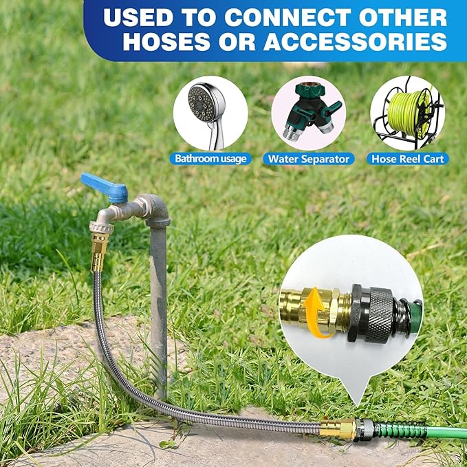 Short Metal Garden Hose 6 ft – 304 Stainless Steel Water Hose Leader, Flexible Hose Extension, Small Lightweight Hose Extender,No Kink Outdoor Hose (6 ft)