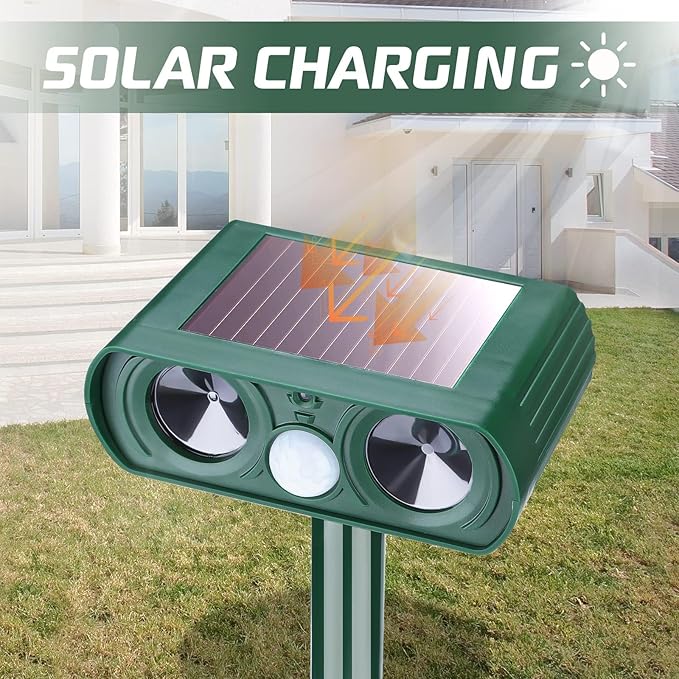 4 Pack Ultrasonic Animal Repellent Solar Deer Repellent Devices Cat Repellent Outdoor Animal Cat Deterrent to Repel Dog, Squirrel, Raccoons, and Rabbits Skunk Waterproof with Motion Sensor
