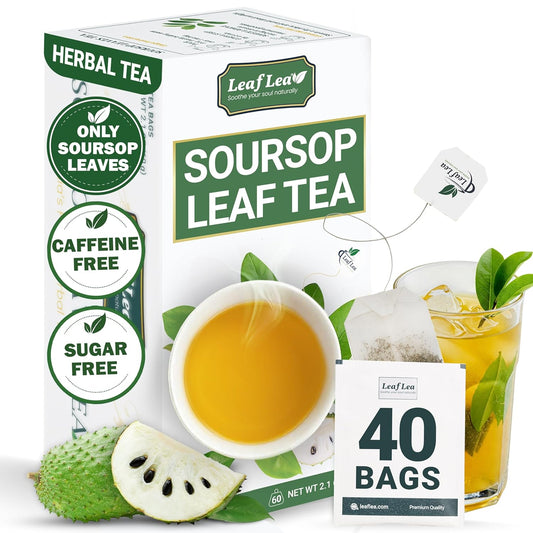 LeafLea 40 Premium Soursop Leaf Tea Bags, Pure & Natural Sour Sop Leaves, Graviola Leaves Tea, Hoja Guanabana Tea, Natural Digestion Support Herbal Tea Bags, Nutrient-Rich, No Sugar, No Caffeine
