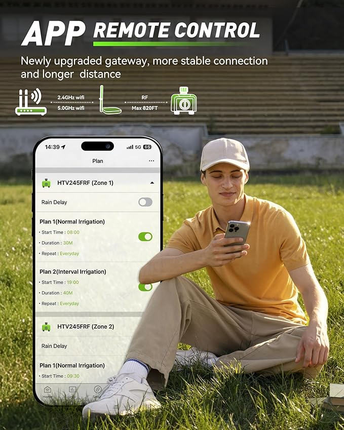 RAINPOINT WiFi Water Timer for Garden Hose, Brass Inlet 2 Zone WiFi Sprinkler Controller, Smart Hose Timer Valve with Ethernet Gateway, Rain Delay for Garden/Lawn (Support WiFi & Ethernet Connection)