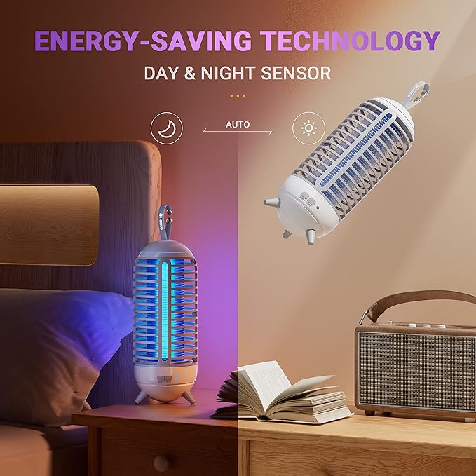 Cordless Bug Zapper Outdoor & Fly Zapper Indoor & Wireless Mosquito Zapper Portable Camping Bug Zapper Fly Trap 2500mAh Bug Zappers Electric Trap Ideal for Fly Traps (White)