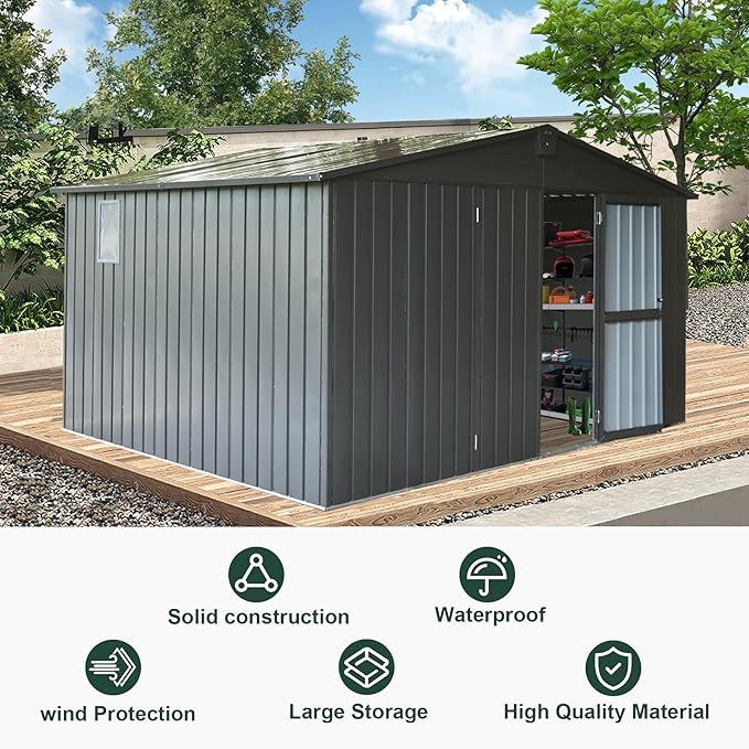 Domi Outdoor Storage Shed 11' x 9', Metal Steel Utility Tool Shed Storage House with Double Lockable Doors & Air Vents for Backyard Patio Garden Lawn Dark Grey