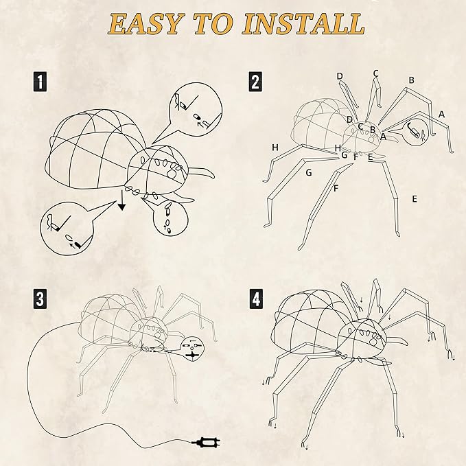 【1 Piece】 4.6Ft Giant Spider Halloween Decorations Outdoor 55" Light Up Spider with 90 LED Lights for Front Yard, Porch, Garden, Lawn, Halloween Party (Orange)