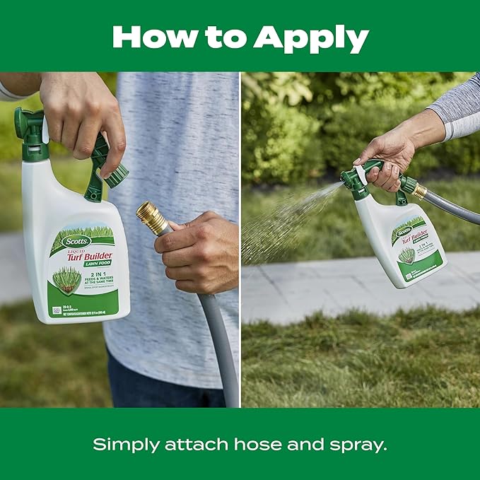 Scotts Liquid Turf Builder Lawn Fertilizer for All Grass Types, Feeds and Waters Lawn at Same Time, 32 fl. oz.