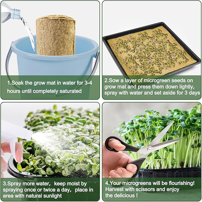 1Roll 10" X 79" Microgreen Grow Mat Natural Fiber Grow Mats Microgreens Grow Kit Hydroponic Pads Indoor Organic Production for Microgreen Starter Tray Wheatgrass Sprouts