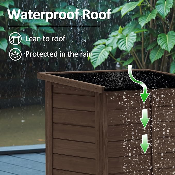 MCombo Outdoor Storage Cabinet, Small Storage Shed with Removable Shelf, Wood Garden Shed with 2 Doors for Yard Patio Lawn (24.6 x 18.3 x 38.2 inch) 0985 (Brown)