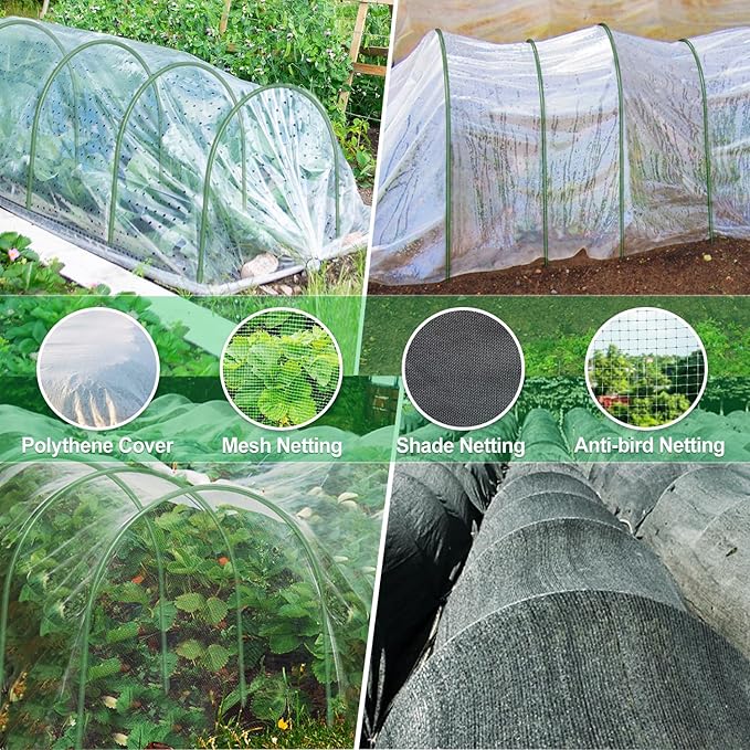 FOTMISHU Garden Hoops, 10PCS Greenhouse Hoops Rust-Free Grow Tunnel, All-in-one 18.9"x19.7" Garden Stakes with Plastic Coated Plant Supports for Raised Beds Row Cover Garden Fabric