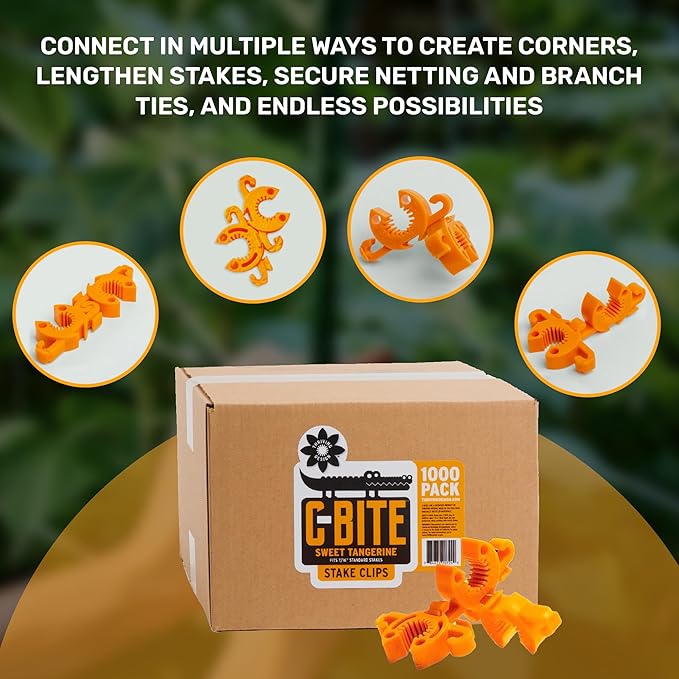 Plant Support Clips for Trellis, Garden Stakes, Wire Fence, Climbing Plants, Indoor Gardening, Hydroponics Systems, and Vines | Durable Gardening Clips (Tangerine Orange - 1,000 Pack)