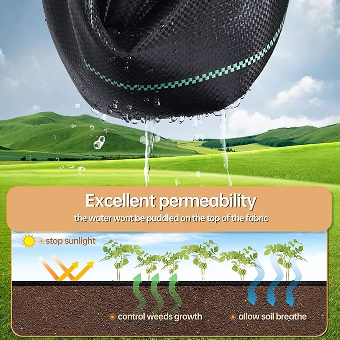 ZXMOTO Weed Barrier 6FT x 100FT Heavy Duty Weed Barrier Landscape Fabric with 20 U-Shaped Pins,3.2oz Weed Block Gardening Mat Weed Control Cloth