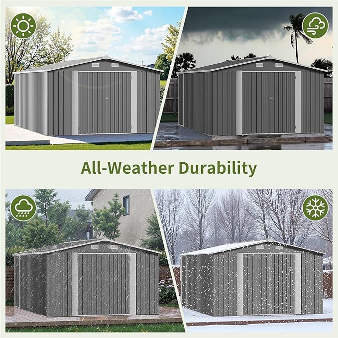 10×14 FT Outdoor Storage Shed, Dark Grey Workshop Shed with 3 Lockable Doors & 4 Vents for Backyard, Patio, Lawn, Garden Tool & Lawn Mower Storage - Ideal for Homeowners, Gardeners & DIYers