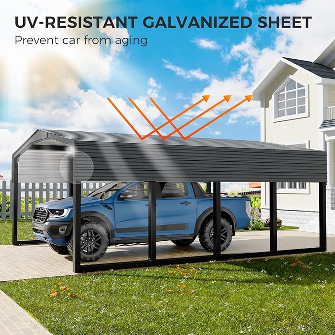 12×20 FT Heavy Duty Carport, Canopy with Galvanized Steel Frame and Roof All Metal Carport Garage, Car Shelter for Trucks, Boats, Tractors